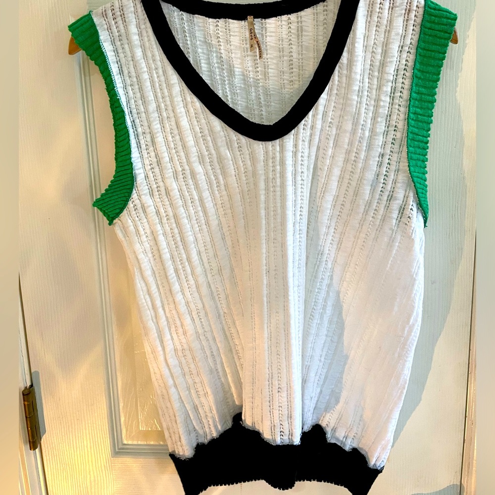 Super cute white  sleeveless sweater with green and black detail size small